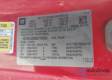 2016 GMC Sierra 1500 z USA, uszkodzony, nr VIN 1GTN2LEC8GZ158029